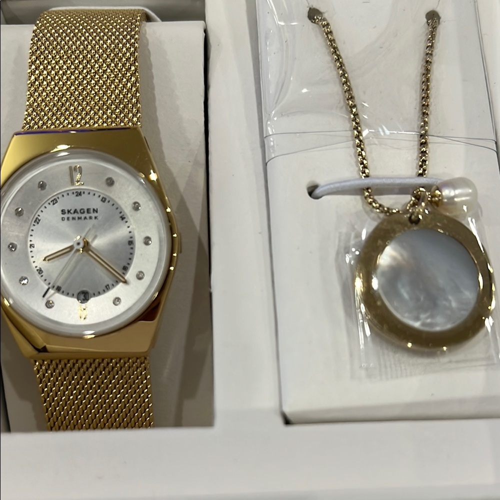 SKAGEN DENMARK ANALOG GRENEN LILLE Mesh Watch Pendant PEARL BRAND NEW 16mm - Picture 2 of 5